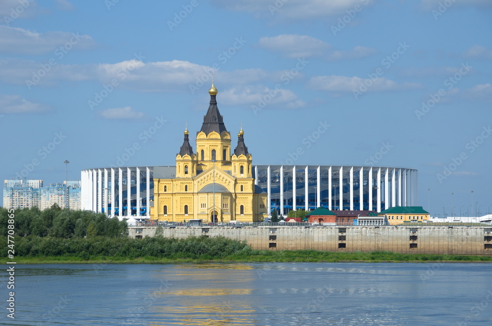 Nizhny Novgorod, Russia - August 19, 2018: Summer view of Alexander Nevsky Cathedral  