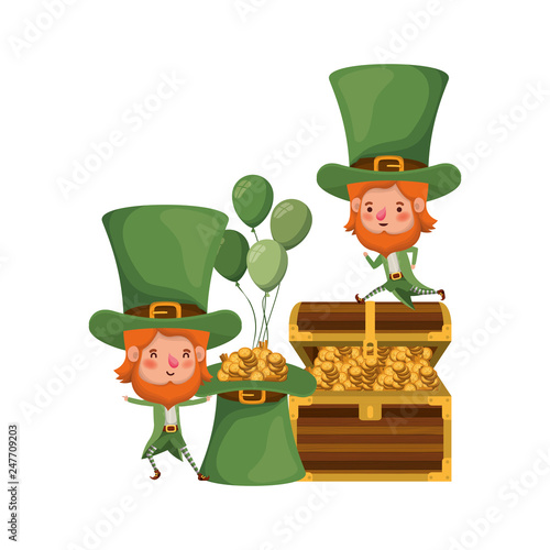 leprechauns with chest and coins character