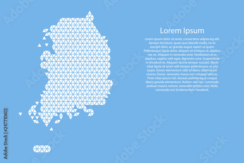 South Korea map abstract schematic from white  triangles repeating pattern geometric on light blue background with nodes for banner, poster, greeting card. Vector illustration.
