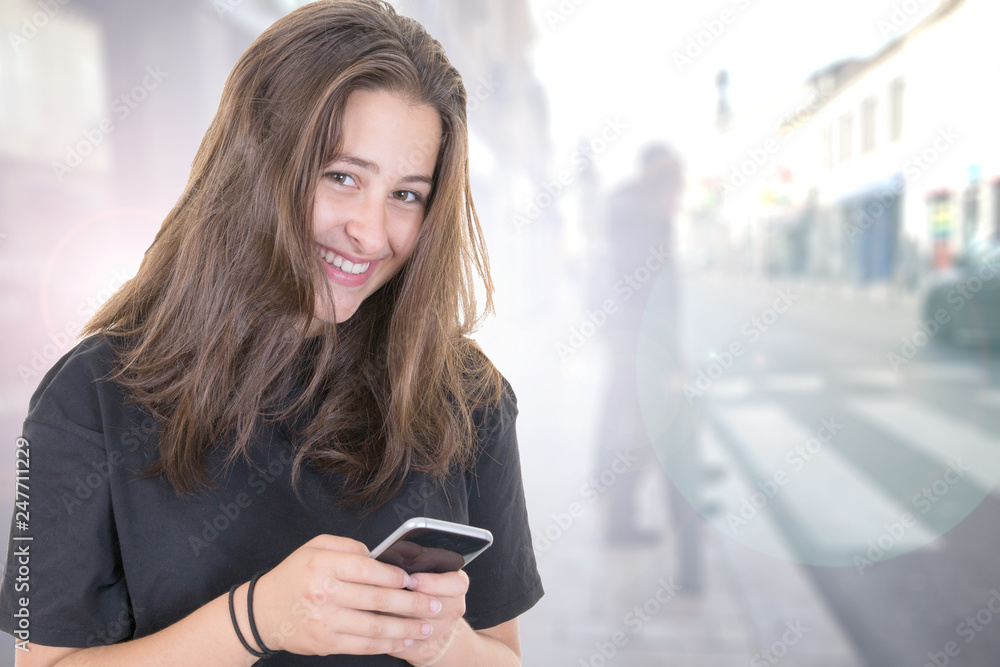 lifestyle pretty woman in street texting with smartphone lifestyle pretty woman in street texting with smartphone