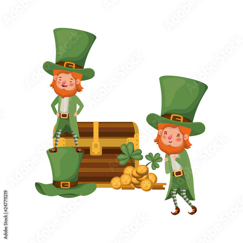 leprechauns with chest and coins character