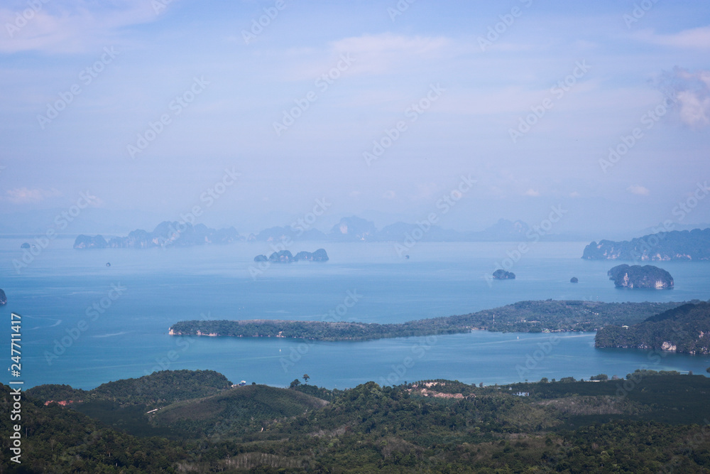 View of the valley and the Andaman Sea, islands and mountains from the viewpoint, Krabi, Thailand