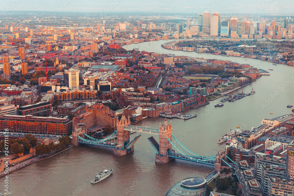 Beautiful Sunset and view of London Cityscape from the Shard Building