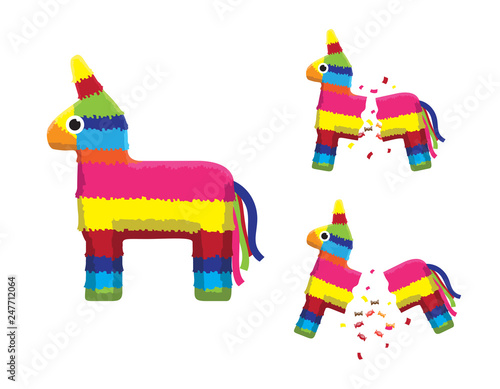 Pink Pinata Horse Breaking Animation Sequence Cartoon Vector Illustration