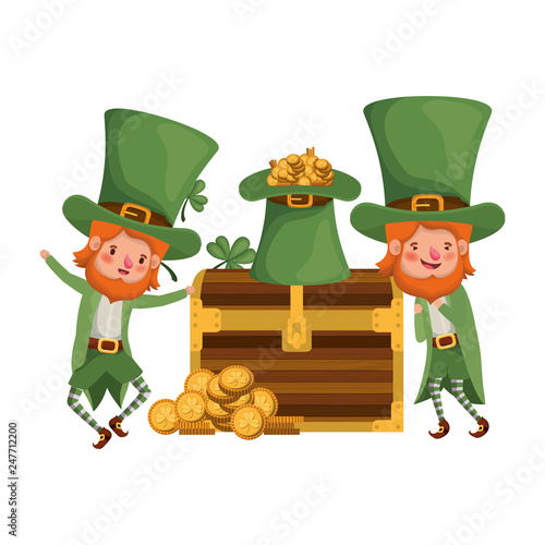 leprechauns with chest and coins character