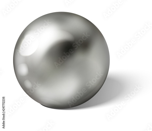 Silver or steel ball isolated on white background. Spherical 3D sphere with glares and highlights for decoration. Jewellery gemstone. Vector Illustration.