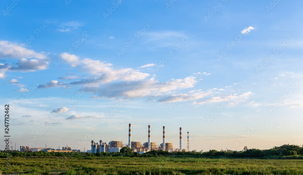 Gas turbine electrical power plant at dusk in the morning