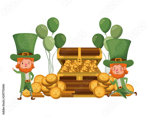 leprechauns with chest and coins character