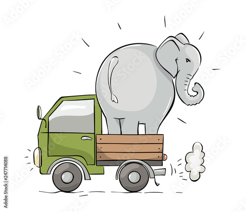 Cargo Delivery. Vector illustration, transportation of a large elephant, cargo