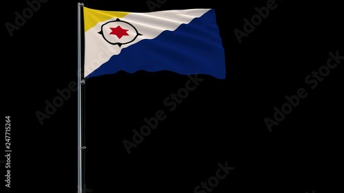 Isolate big flag of Bonaire on a flagpole fluttering in the wind on a transparent background, 3d rendering, 4k prores 4444 footage with alpha transparency