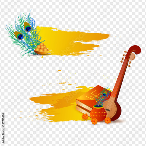 Vasant panchami festival elements on transparent background.