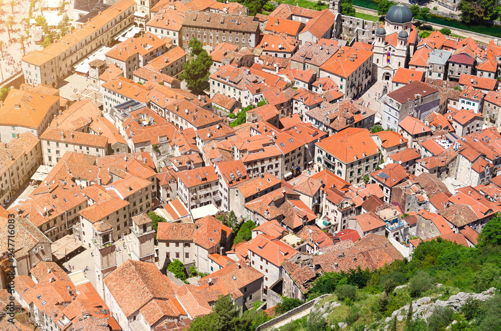 Top view of the old town in Kotor. Montenegro. Top view of the old town in Kotor. Montenegro.