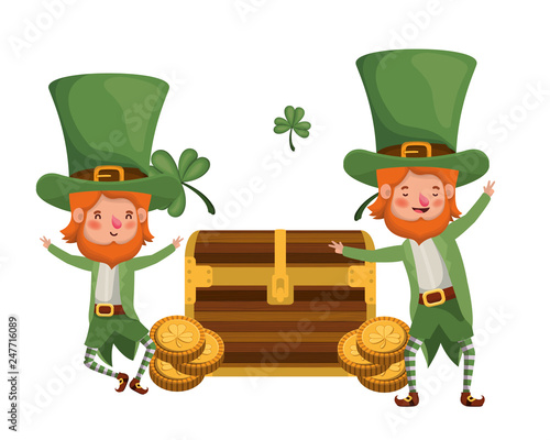leprechauns with chest and coins character