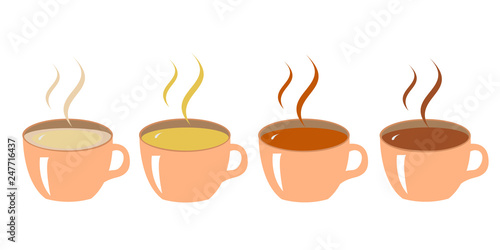 Four cups of coffee with varying amounts of cream