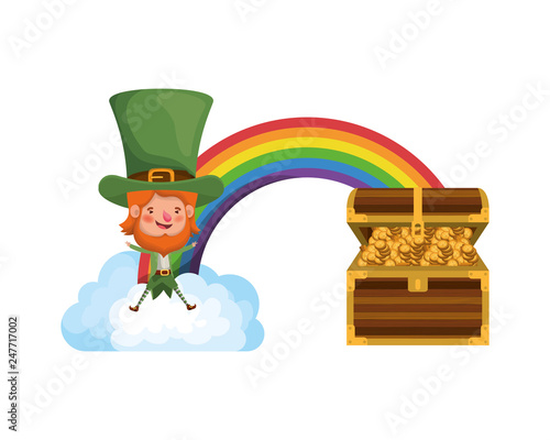 leprechaun with chest and coins character