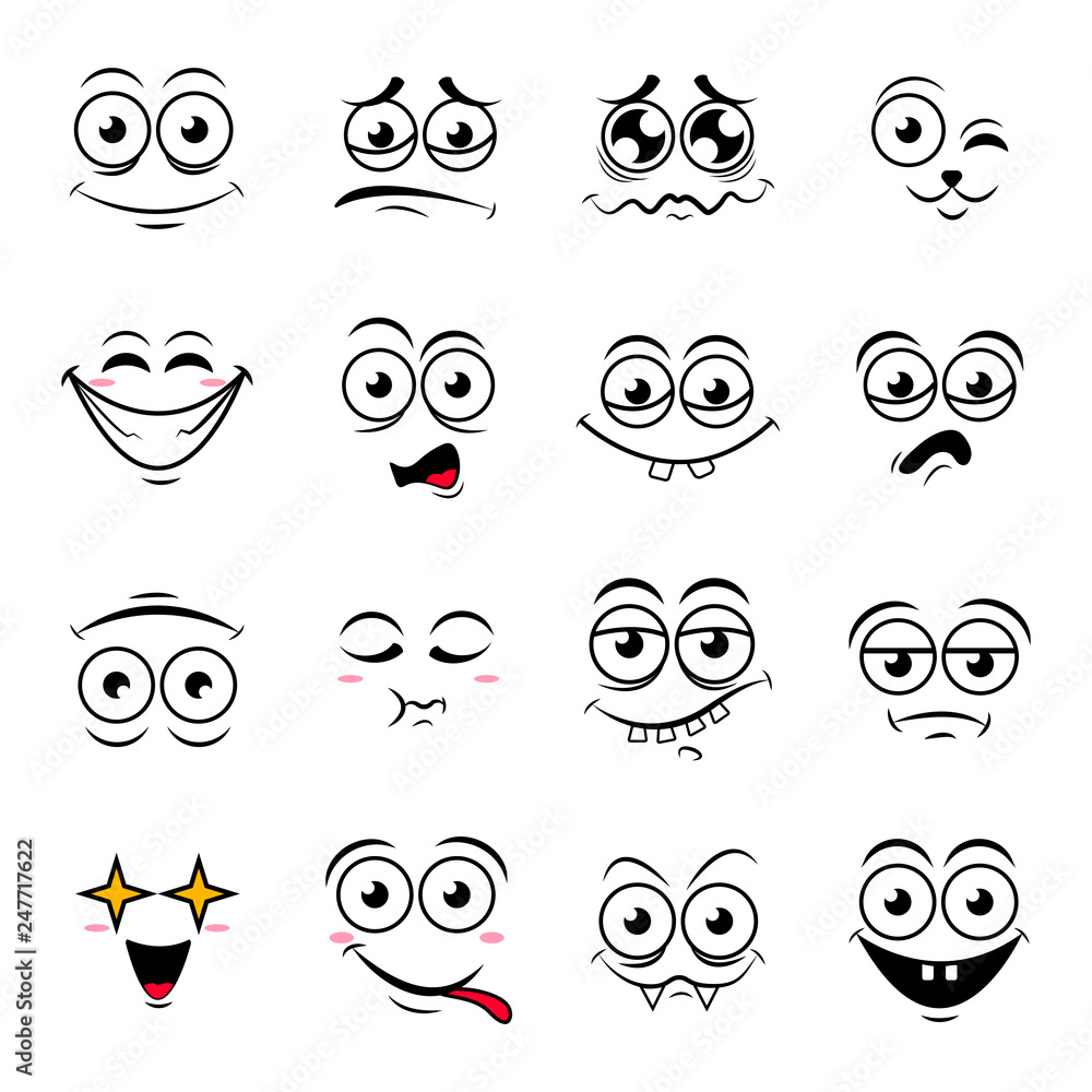 Set of cute happy smiley emoticons,vector illustration Stock Vector ...