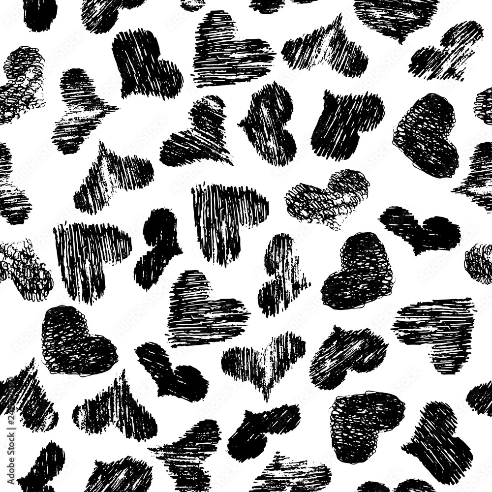 Seamless pattern with black hand drawn hearts Seamless pattern with black hand drawn hearts