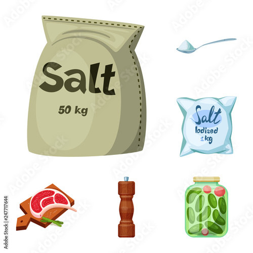 Vector design of salt  and food symbol. Collection of salt  and mineral  stock symbol for web.