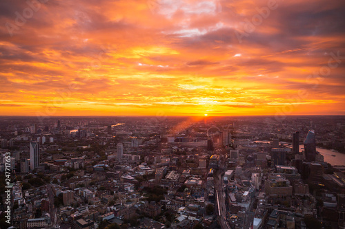 Beautiful Sunset and view of London Cityscape from the Shard Building 