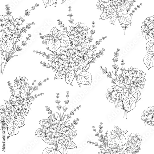 Seamless pattern of lavender flowers on a white background. Tile pattern with Lavender for fabric swatch. Vector illustration.