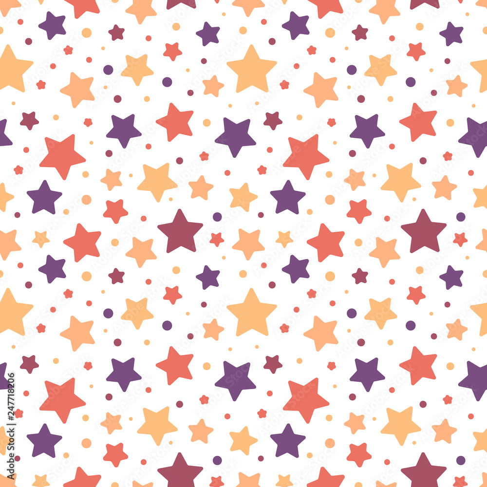Funny colorful stars vector seamless pattern.