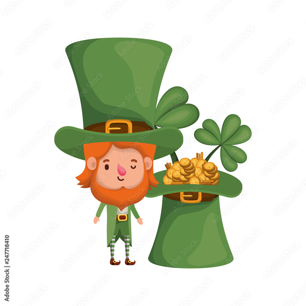 leprechaun with coins and hat isolated icon leprechaun with coins and hat isolated icon