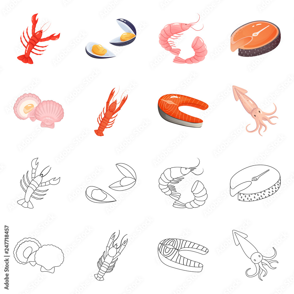 Vector illustration of fresh  and restaurant icon. Collection of fresh  and marine   stock vector illustration.