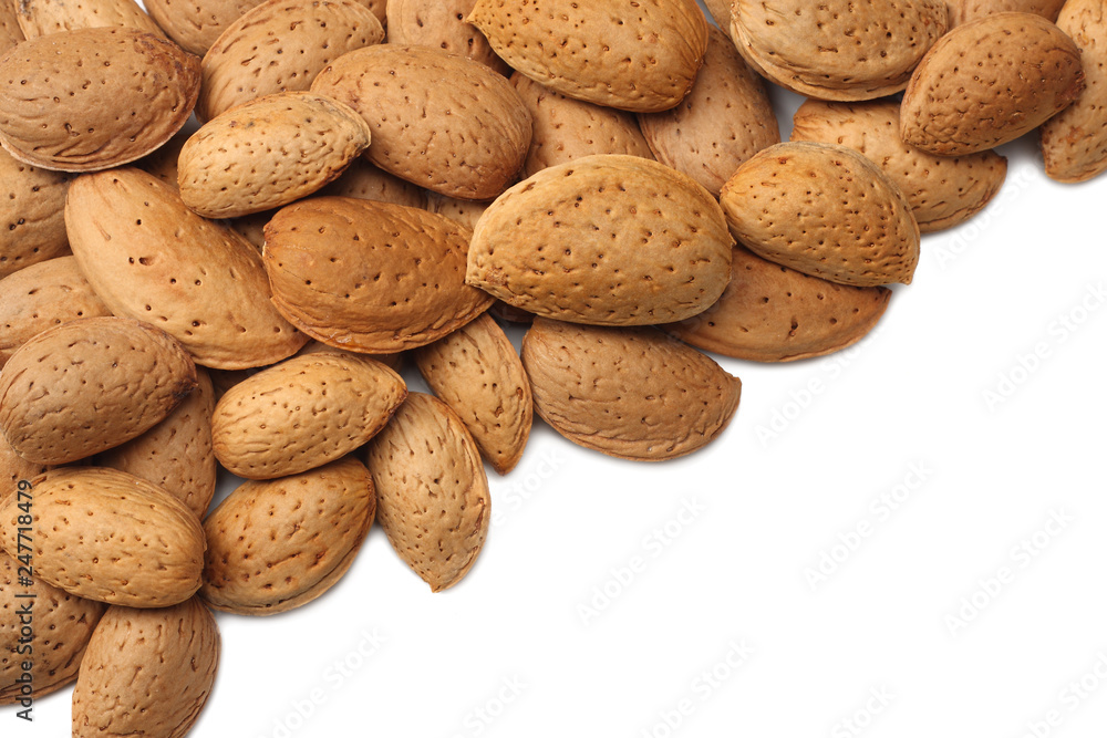 almonds isolated on white background top view almonds isolated on white background top view
