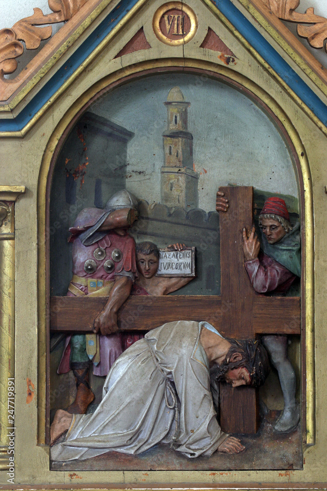 7th Stations of the Cross, Jesus falls the second time 7th Stations of the Cross, Jesus falls the second time