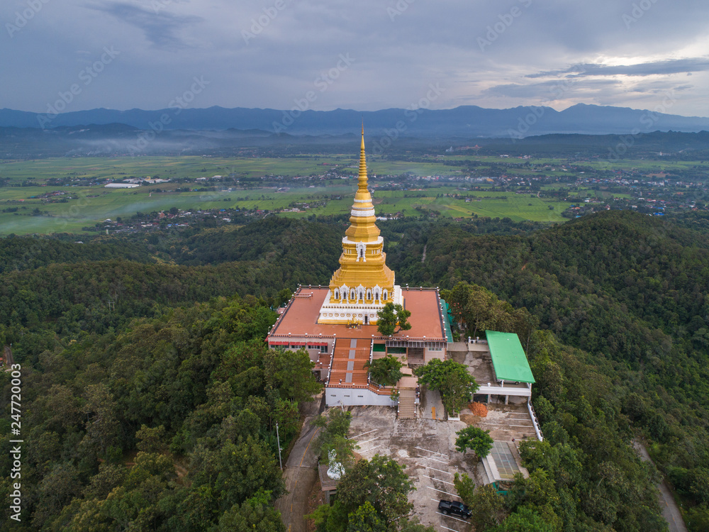 Aerial view of Big pagoda on mountain