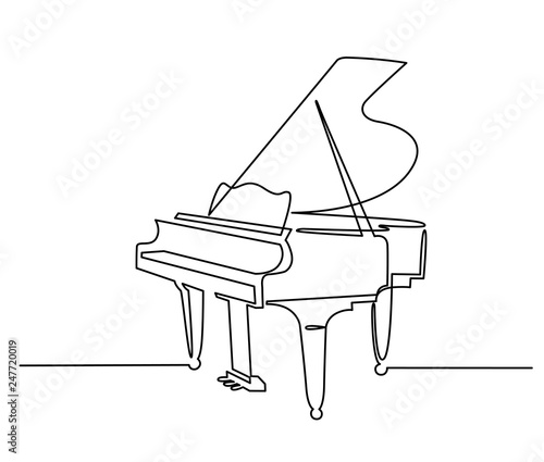 Fotografiet Piano continuous one line vector drawing