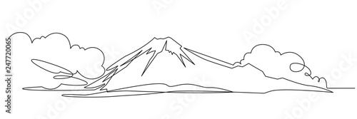 Mountain landscape continuous one line vector drawing