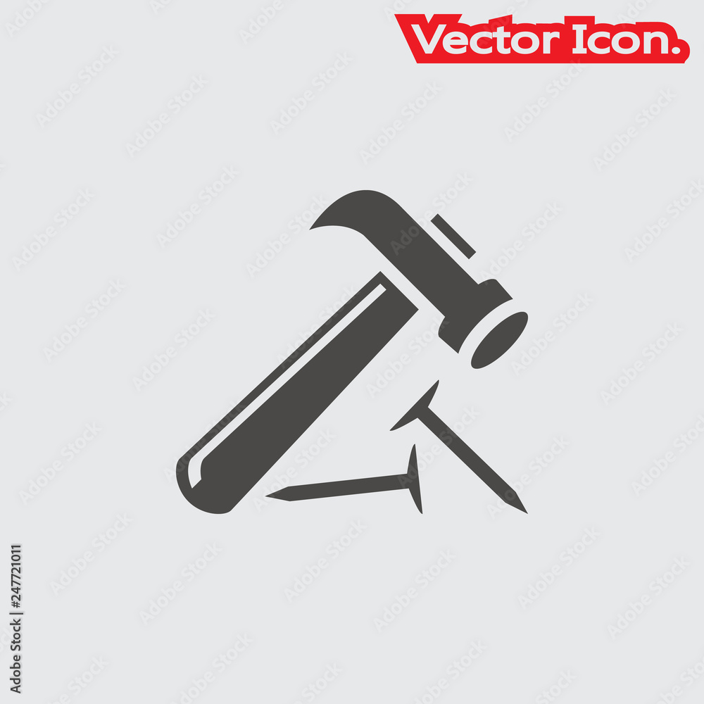 Hammer and nails icon isolated sign symbol and flat style for app, web and digital design. Vector illustration. Hammer and nails icon isolated sign symbol and flat style for app, web and digital design. Vector illustration.