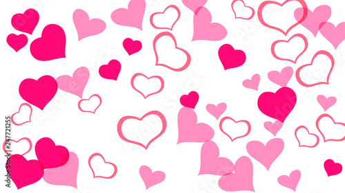 Spring background. Design element for wallpaper, textiles, packaging, printing, holiday invitation for Valentine's Day. Red on White fond Vector. Red hearts of confetti are falling.