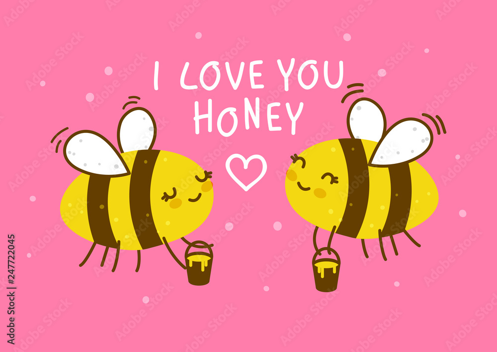 Cute honey bees on pink background