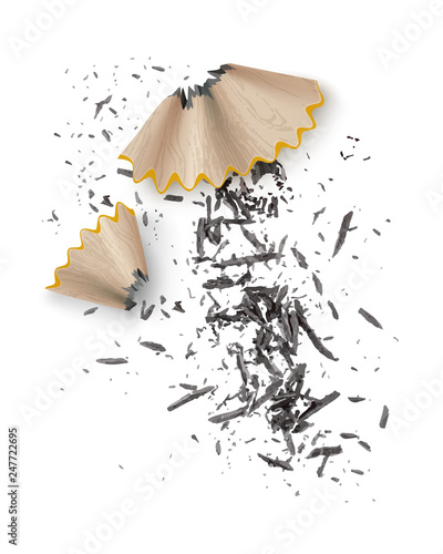 Vector illustration of wooden graphite pencil shavings from sharpener isolated on background