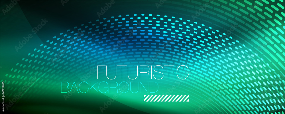 Glowing light particles in dark neon space, magic glow shiny abstract background Glowing light particles in dark neon space, magic glow shiny abstract background
