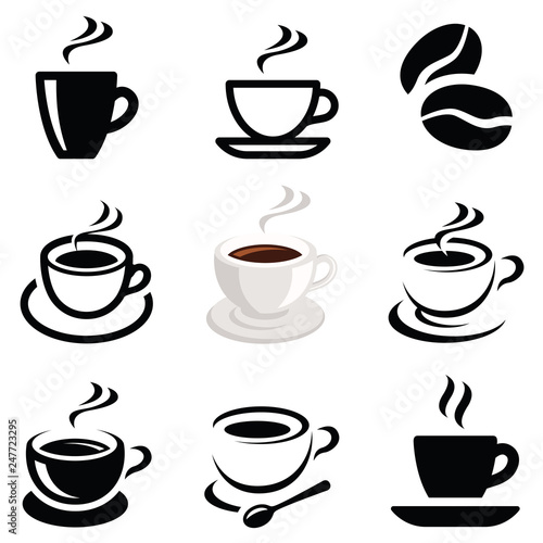 Coffee icon collection - vector outline illustration and silhouette