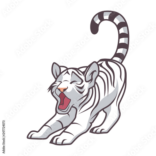 cute white tiger roaring cartoon