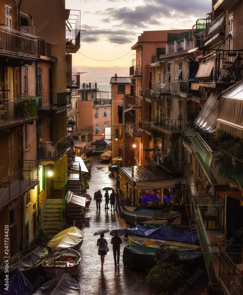 View from the central square of Manarola after an evening rain