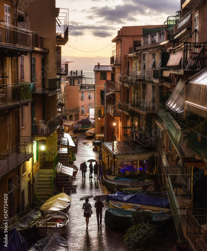 View from the central square of Manarola after an evening rain © Vladimir