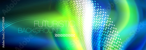 Fluid colors mixing glowing neon wave background, holographic texture