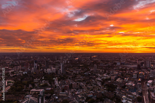 Beautiful Sunset and view of London Cityscape from the Shard Building 