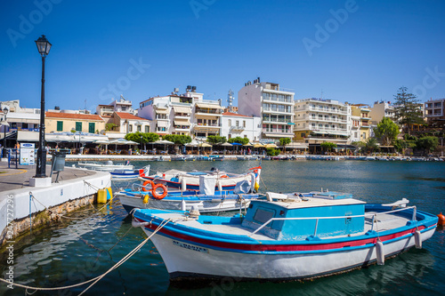 CRETE - JULY 03: Boats in the harbor of Agios Nikolaos, the most picturesque city in Crete on July 03, 2017. Crete, Greece. © Sergey Kelin