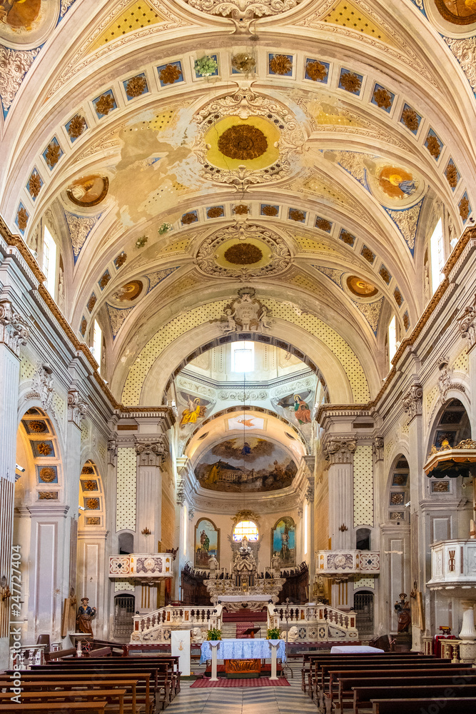 Bosa, Sardinia, Italy - Interior of the Bosa Cathedral - Duomo di Bosa - at the Piazza Duomo square by the Temo river embankment
