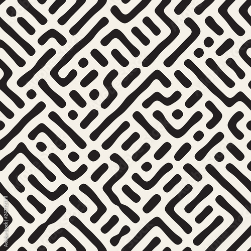 Vector seamless maze pattern. Monochrome organic shapes texture. Abstract rounded messy lines stylish background.