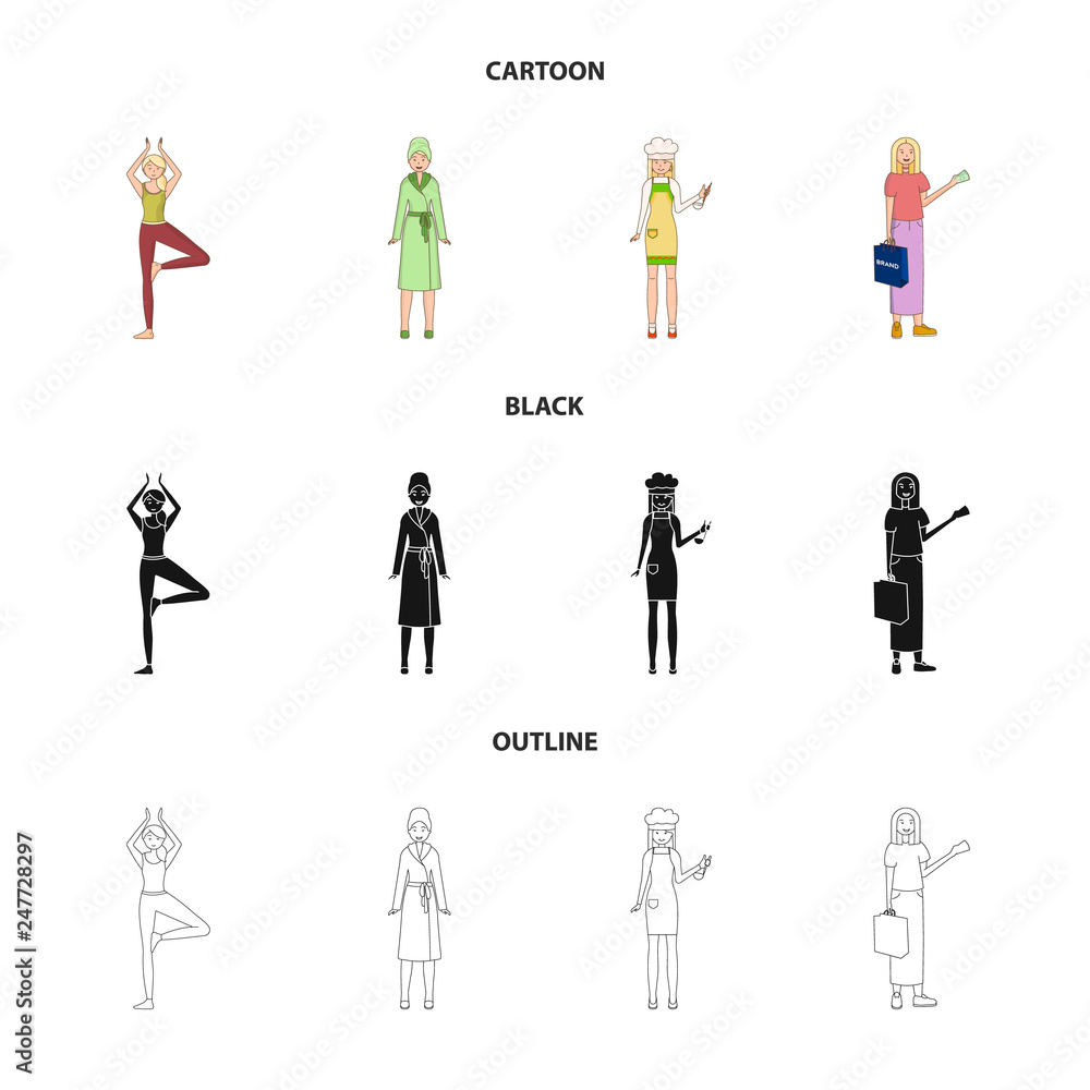 Isolated object of posture and mood sign. Collection of posture and female stock symbol for web.