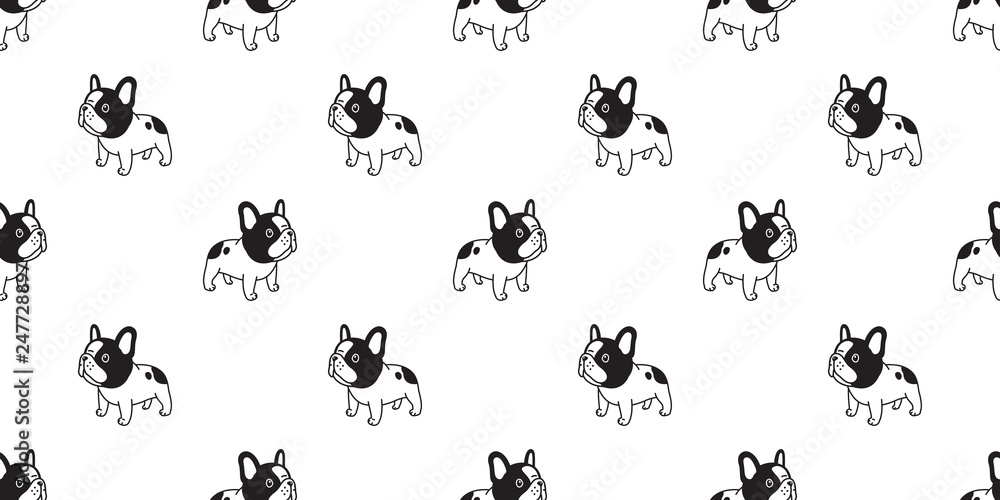 Fototapeta premium Dog seamless pattern french bulldog vector scarf isolated cartoon repeat wallpaper tile background doodle black