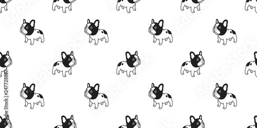 Dog seamless pattern french bulldog vector scarf isolated cartoon repeat wallpaper tile background doodle black