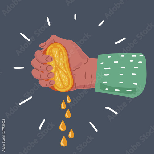 Female hand squeezing half of lemon.
